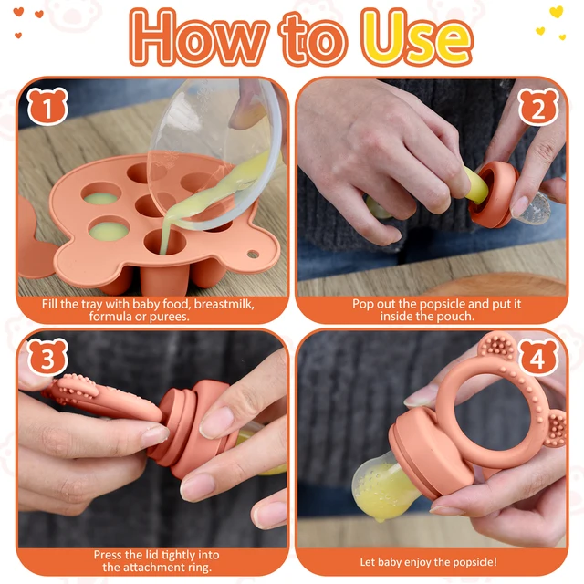 Coffret cadeau-Design Animal mangeoire à fruits pour bébé plateau de congélation nourriture pour bébé lait maternel congelé moule à glaçons ensemble d'alimentation à fruits avec tétines – Image 5