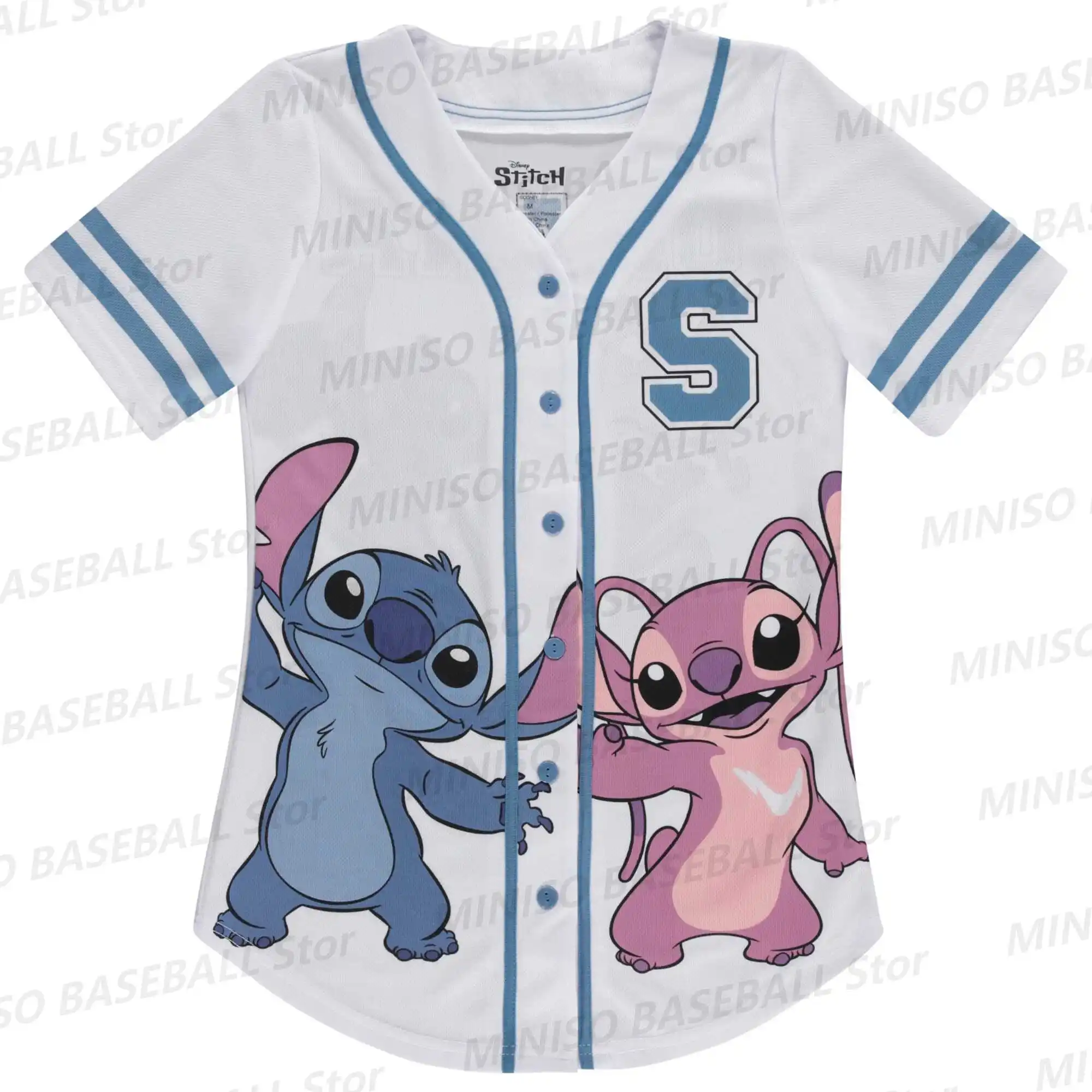 Disney-Chemise de baseball personnalisée pour garçons et filles, impression 3D, bleu, rose, point, dessin animé décontracté pour enfants et adultes, été, nouveau, 2024
