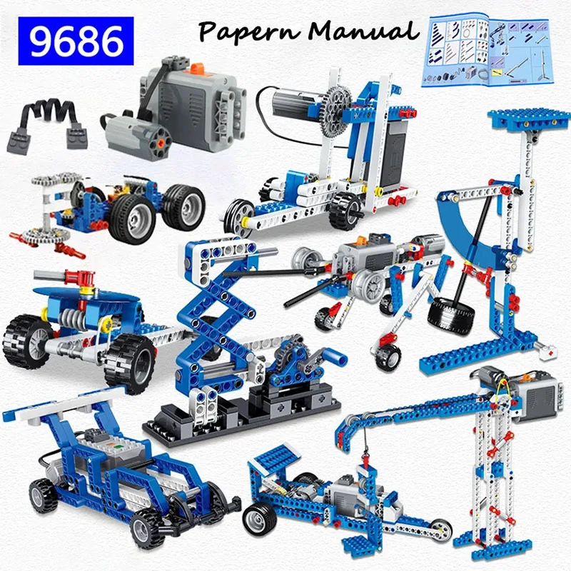 MOC – série éducative et Dacta, mécanismes simples et motorisés, ensemble de Base 9686, blocs de construction, bricolage, jouets pour enfants, cadeaux