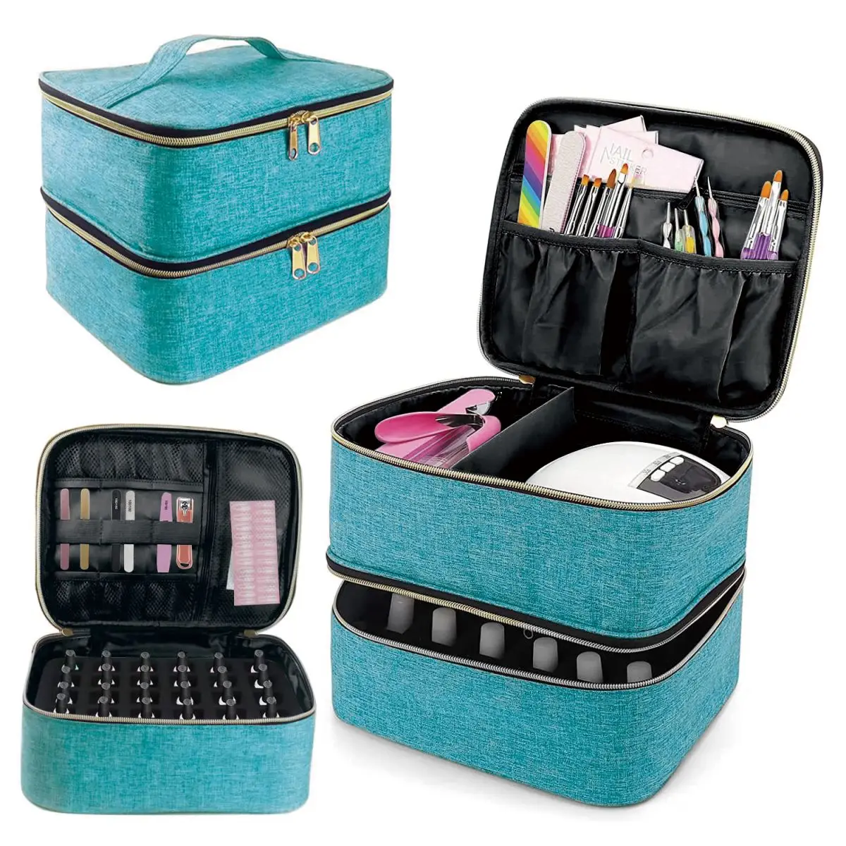 Organisateur de vernis à ongles, sac fourre-tout à Double couche pour filles et femmes, Nail Art, huile essentielle, ensemble de cosmétiques