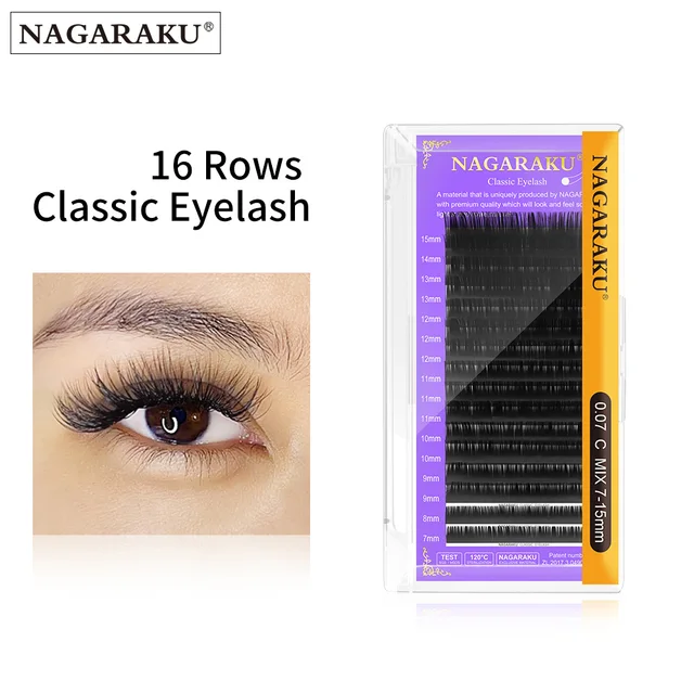 NAGARAKU 16 rangées d'extension de cils individuels classiques noir mat professionnel doux naturel