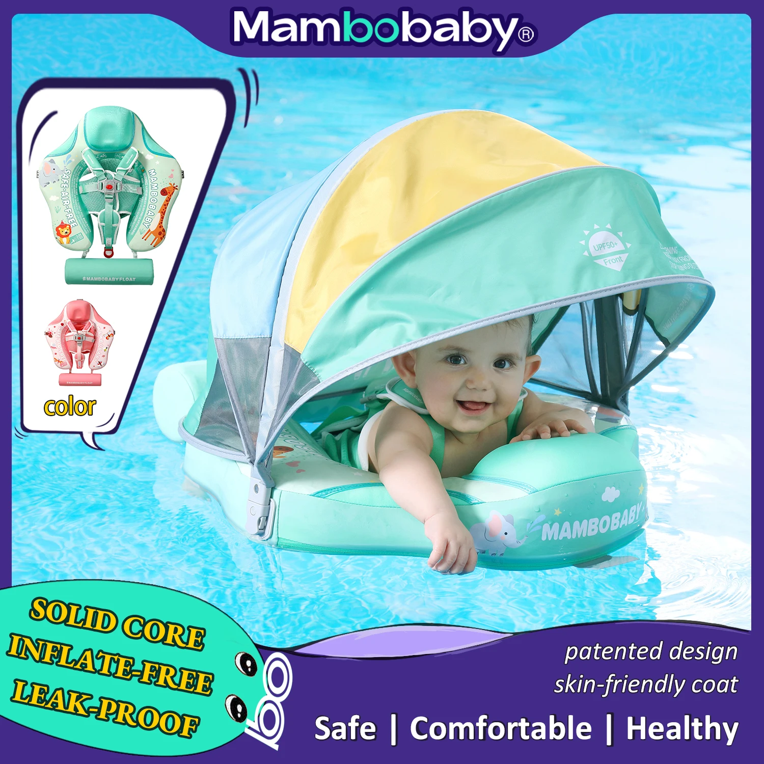 Mambobaby – flotteur d'animaux Non gonflable, solide, bouée de natation pour bébé, entraîneur d'eau, flotteur de piscine pour nourrissons, anneau de bain avec auvent, nouvelle collection 2024