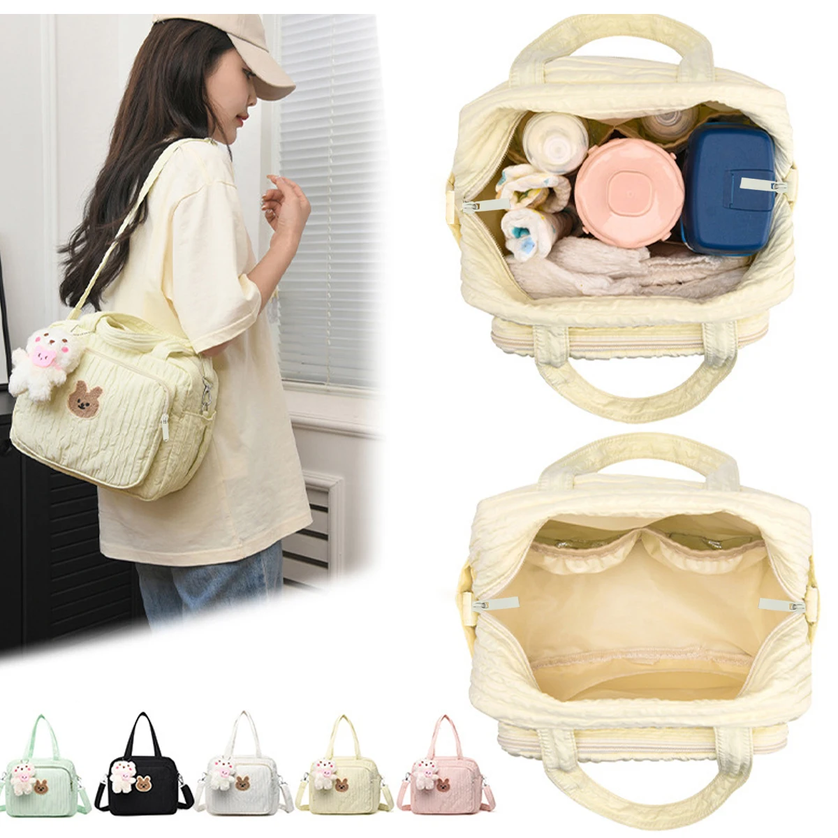 YANZAI Sac à couches pour bébé fourre-tout, sac pour maman mignon sac à couches pour bébé sac de poussette sac de maternité à bandoulière sac de voyage sac de rangement pour bébé