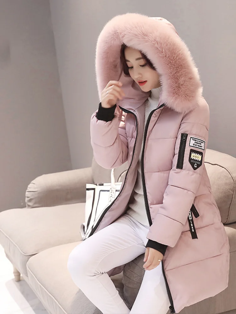 Parka à Capuche avec Col en Fourrure pour Femme, Veste Longue Élégante, Slim, Chaude, Optique, Design de Poches à Fermeture Éclair, Patch Lettre, Mode d'Hiver