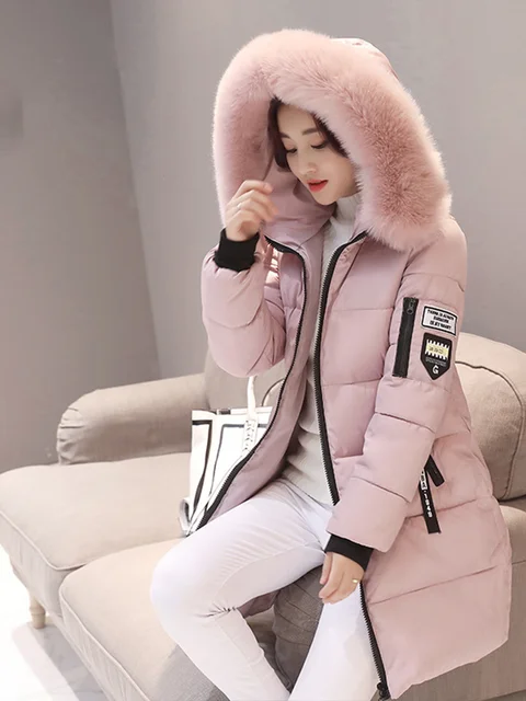Parka à Capuche avec Col en Fourrure pour Femme, Veste Longue Élégante, Slim, Chaude, Optique, Design de Poches à Fermeture Éclair, Patch Lettre, Mode d'Hiver