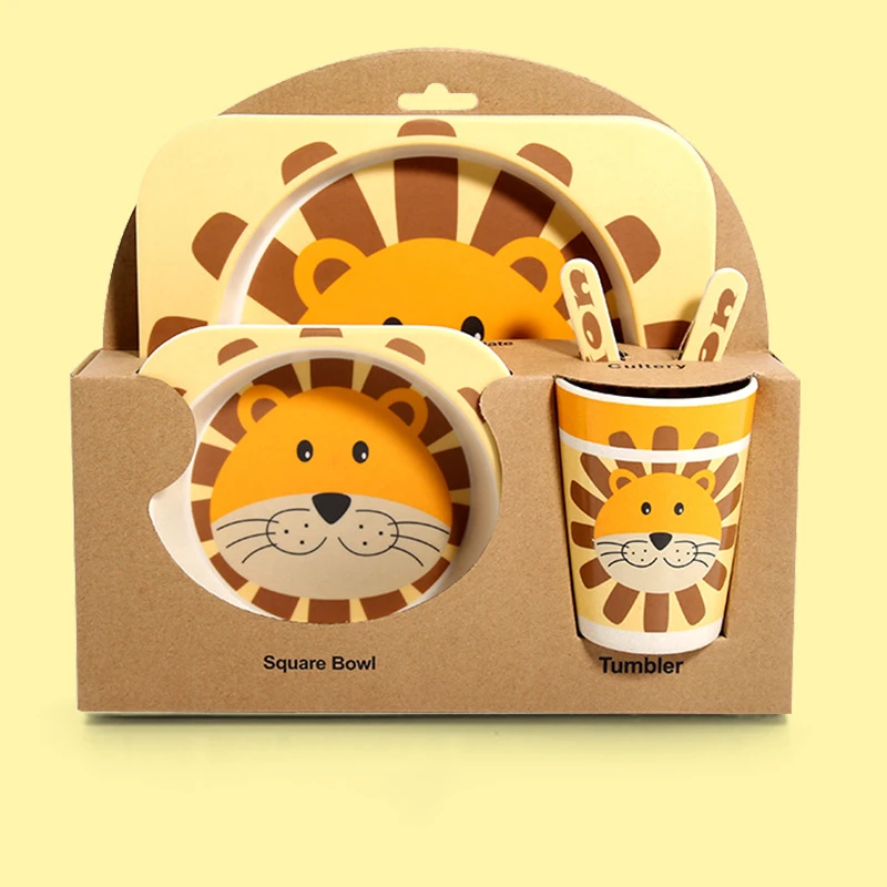 Bol de vaisselle en Fiber de bambou naturelle pour bébé, assiette d'alimentation pour bébé, ensemble de bols de dessin animé mignon pour enfants