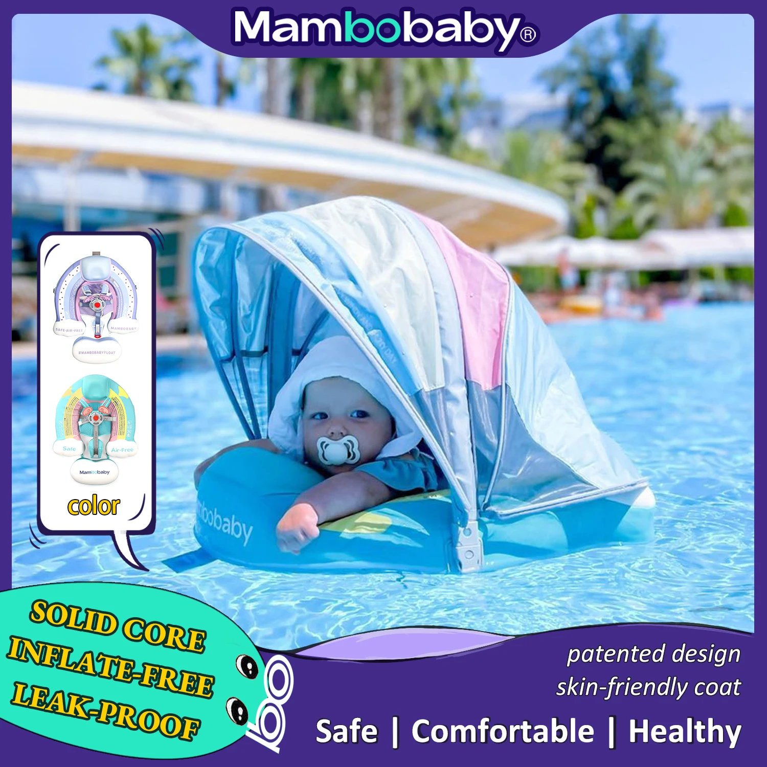 Flotteur de piscine pour bébé amélioré flotteur de natation Mambobaby flotteurs pour bébé non gonflables avec auvent pour flotteur de 3 à 24 mois pour anneau de bain pour bébé
