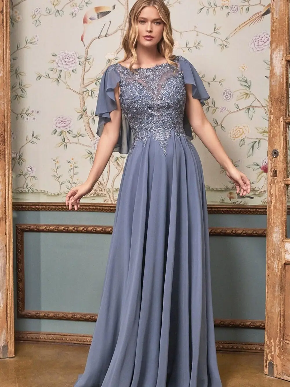 Robes de Rhbrodées en mousseline de soie pour dames, manches courtes, dentelle, fête d'anniversaire, cérémonie de mariage, filles, Bar Mitzvah, longueur au sol