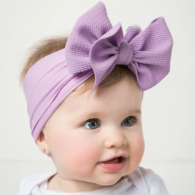 Bandeau à nœud supérieur solide pour bébés filles, bandes de cheveux élastiques en Nylon, Turban fait à la main pour nouveau-né, accessoires