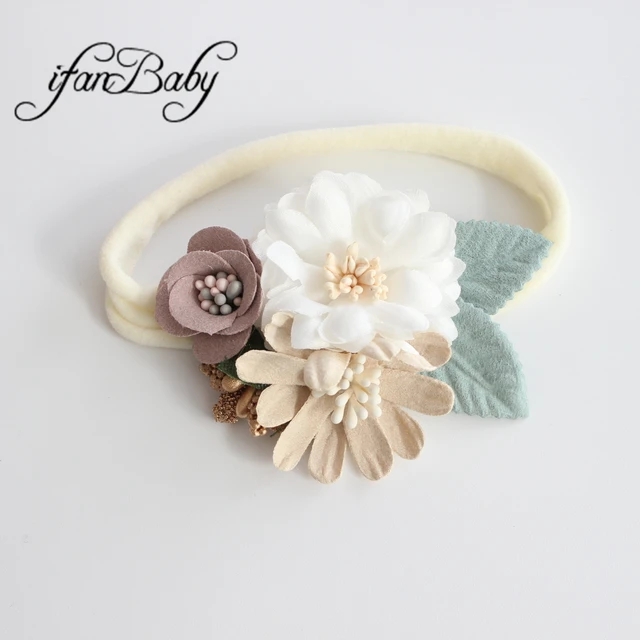 Bandeau élastique en nylon pour bébés, accessoires à la mode, bandeau à fleurs en cuir pour nourrissons, couvre-chef à fleurs, bandeau mince – Image 2