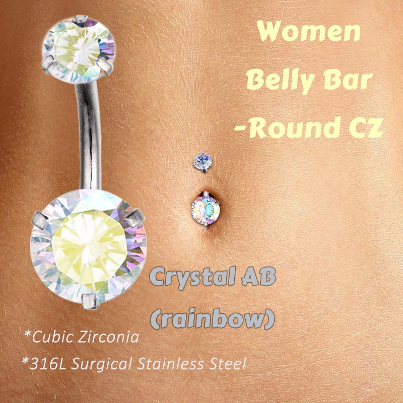 Anneaux de nombril chirurgicaux en acier inoxydable 316L, barre de perçage de nombril avec zircone cubique ronde, bijoux de corps, 1 pièce/paquet