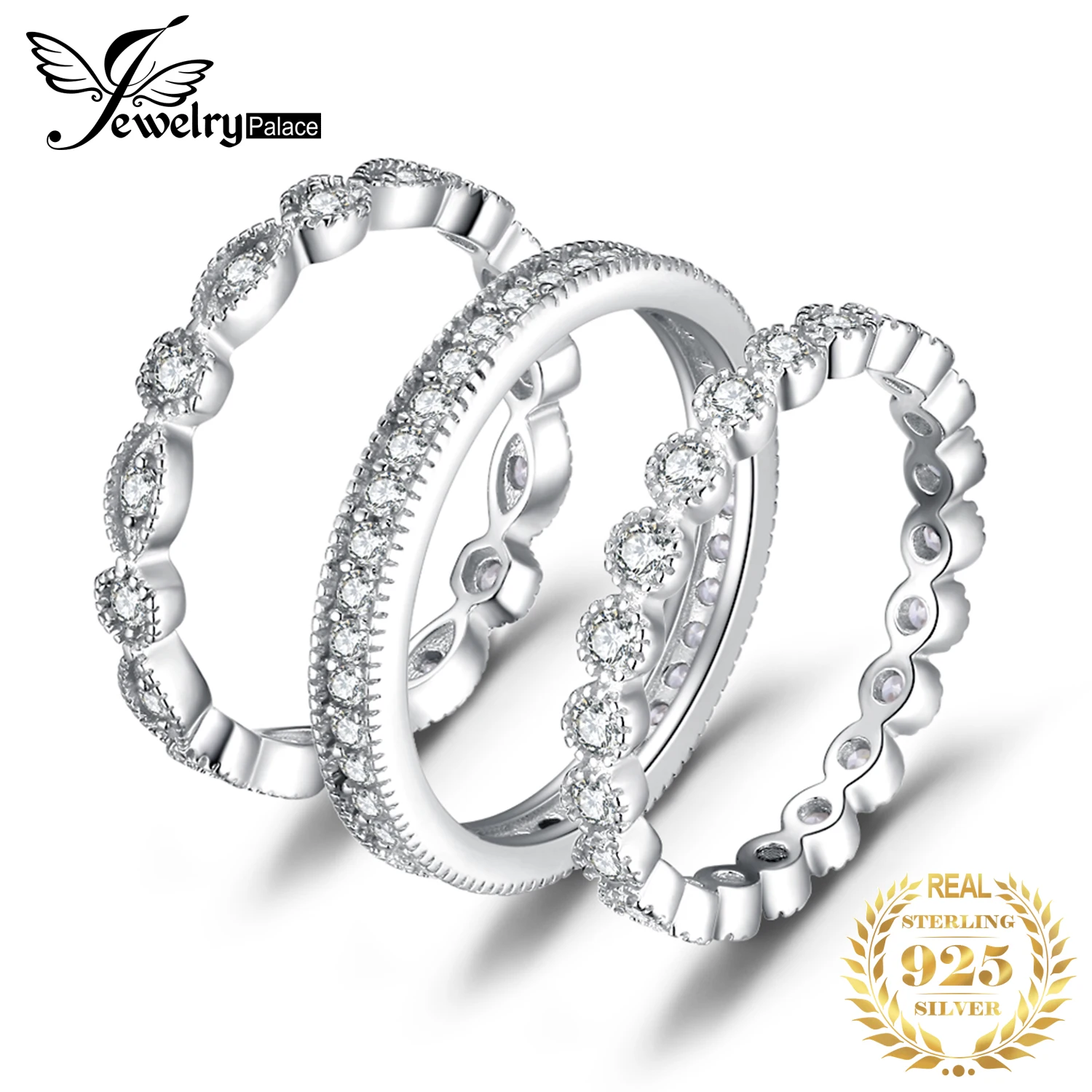 JewelryPalace – ensemble de bagues en argent Sterling 925 pour femmes, 3 pièces, en or jaune Rose, CZ AAAAA, imitation diamant