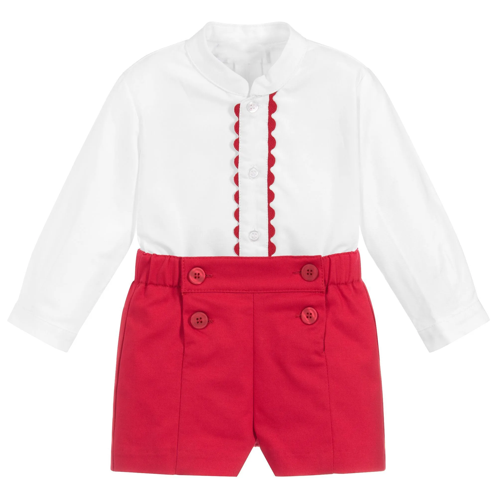 Ensemble de vêtements espagnols pour garçons, Boutique de baptême pour bébé, chemise blanche, short rouge, tenues de baptême pour fête d'anniversaire et de mariage