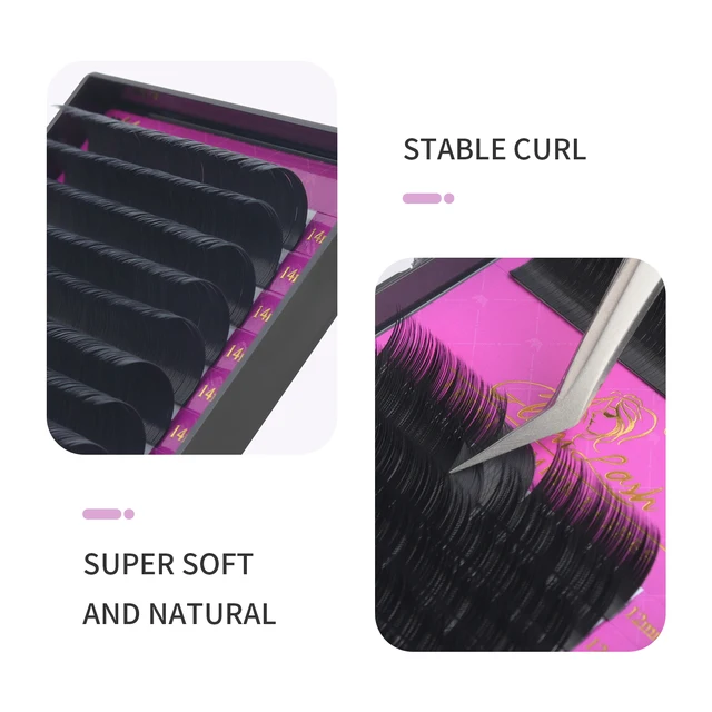 GLAMLASH 16 rangées/étuis 16mm de longueur doux Faux vison Extension de cils cils noir mat naturel individuel Faux cils cilios – Image 2