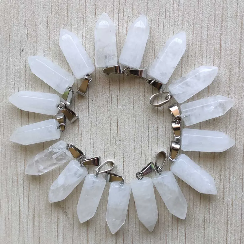 Pendentifs pilier hexagonal en cristal blanc naturel, bonne qualité, mode, fabrication de bijoux, vente en gros, livraison gratuite, lot de 24 pièces