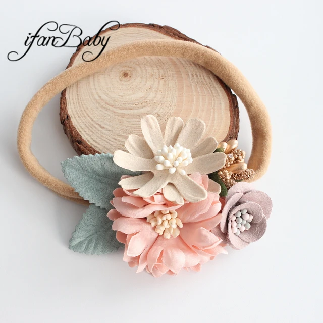 Bandeau élastique en nylon pour bébés, accessoires à la mode, bandeau à fleurs en cuir pour nourrissons, couvre-chef à fleurs, bandeau mince – Image 3