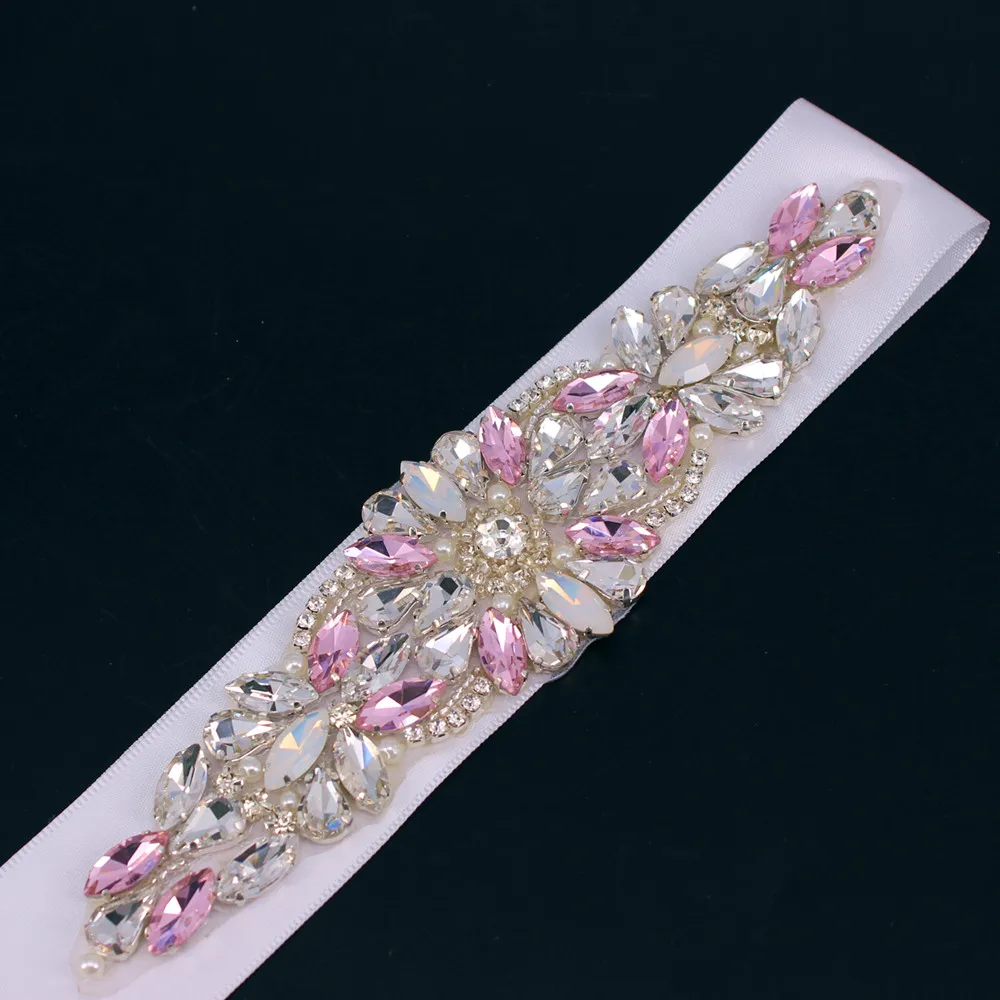 Ceinture de Taille pour Patients en Strass Rose, Ruban de Satin avec Perles, Applique de Garniture, Accessoires de Robe de Mariée