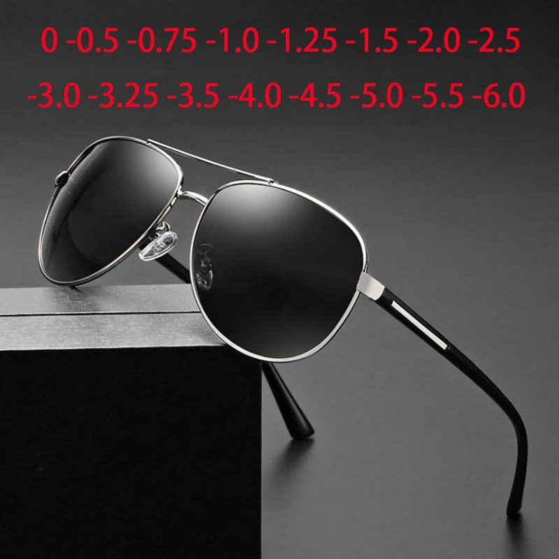 Lunettes de soleil polarisées pour hommes, verres de Prescription, yeux de chat, Anti-éblouissement, à courte vue, 0 -0.5 -0.75 à-6.0