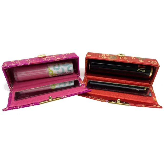 Étui à rouge à lèvres en Jacquard à fleurs, boîte à bijoux unique, étui de rangement de brillant à lèvres, sacs à cosmétiques avec miroir, boîte de rangement de maquillage pour femmes – Image 5