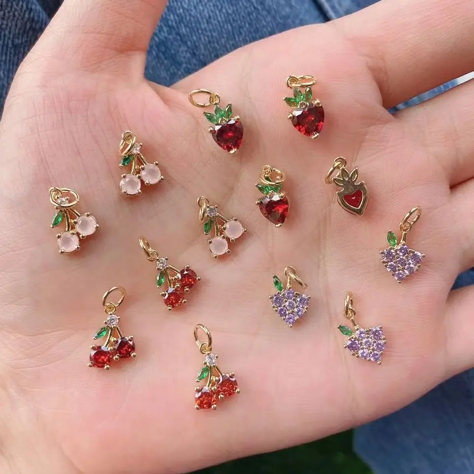 Pendentif en Zircon plaqué or, Mini, coloré, cerise, fraise, Fruit, Simple, pour la fabrication de bijoux, 20 pièces, vente en gros