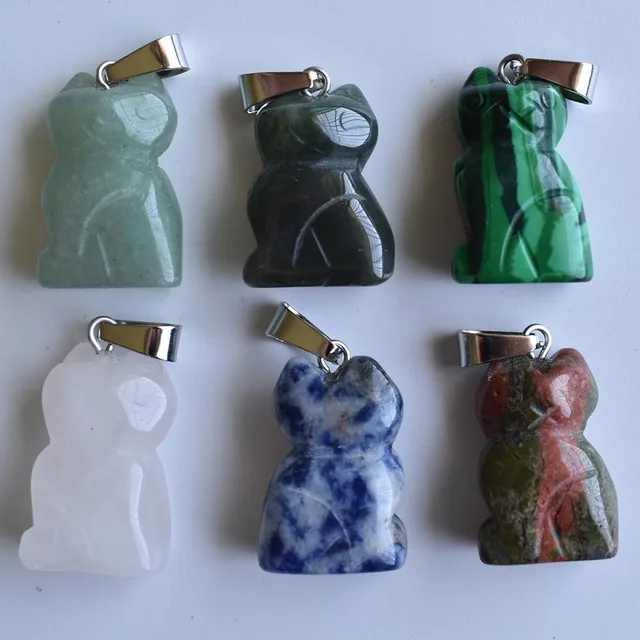 Assortiment de pendentifs en pierre naturelle mixte, haute qualité, motifs chats, breloques pour la fabrication de bijoux fins, vente en gros, 12 pièces/lot, 2020 – Image 2