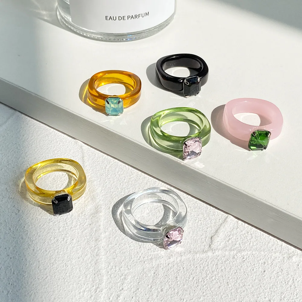 HI MAN – bague en résine de Zircon coloré incrusté Simple pour femmes, bijoux commémoratifs pour fête d'anniversaire, doux et mignon, cadeau