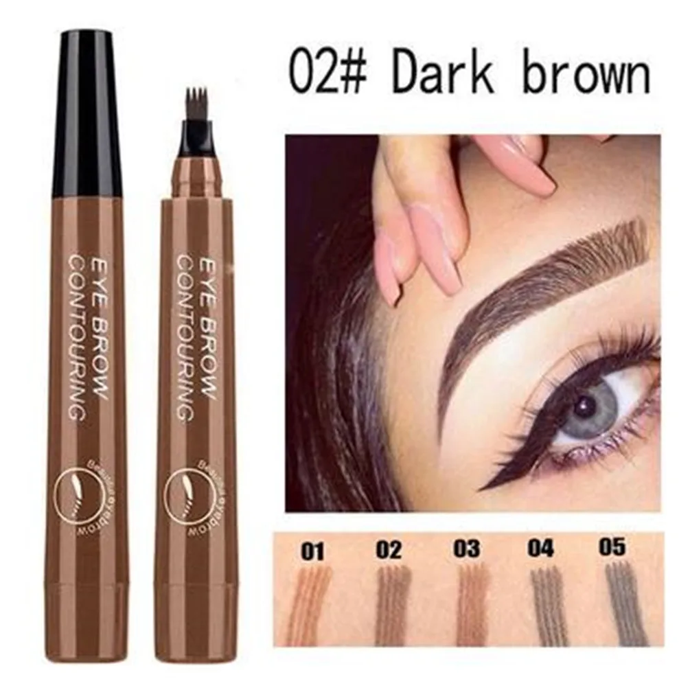EyebloggTattoo Pays l-Crayon de tatouage liquide imperméable, stylo cosmétique, longue durée, naturel, marron foncé, 4 pointes de fourchette, 5 couleurs