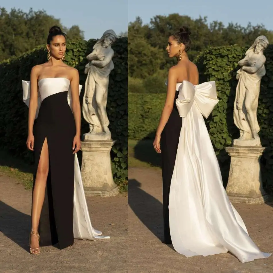 Robe de Soirée en Satin Simple Personnalisée avec Grand Nministériels d, Fente Haute, Sexy, Premium, Fouet, Noir et Blanc, Abonnés, 2025