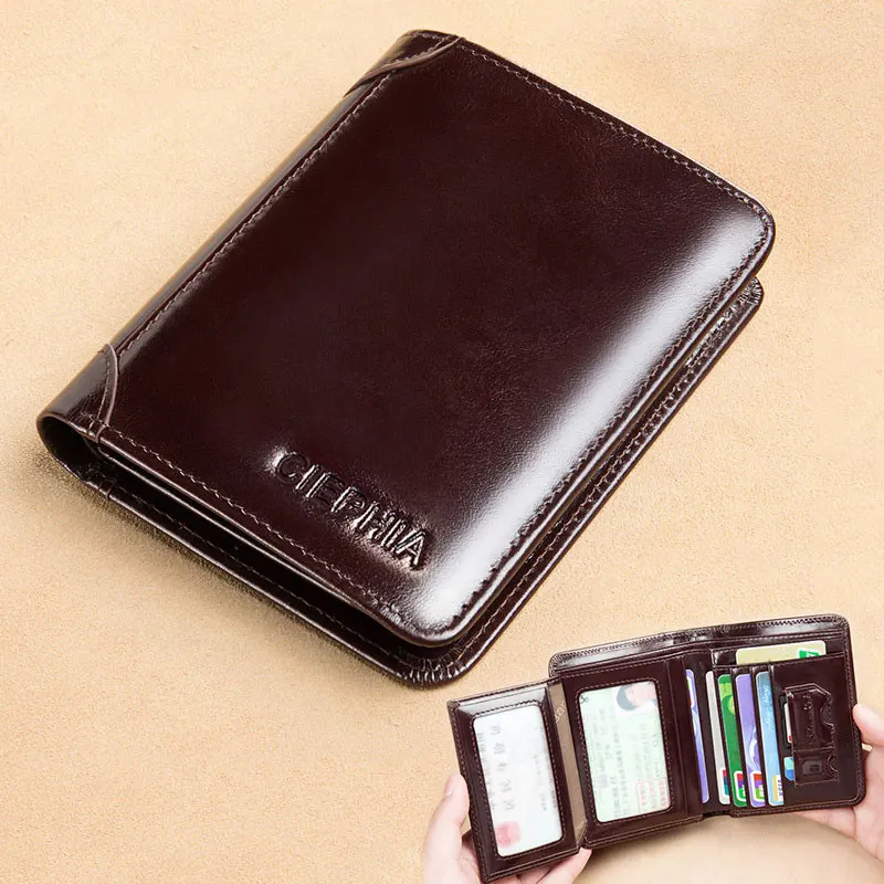 Ciephia Style classique en cuir véritable Rfid portefeuilles pour hommes mince court Multi fonction Tri pli porte-carte mâle sac à main pince à billets