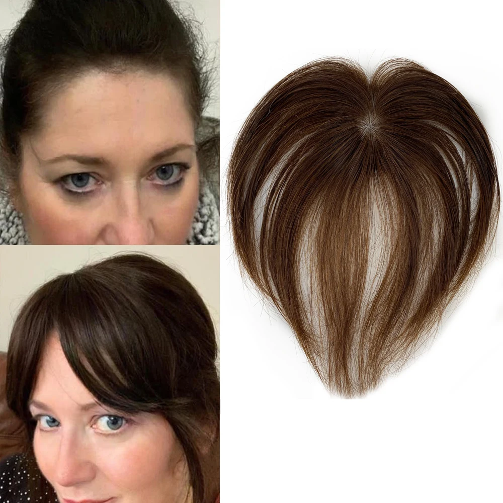 3D Fringe Air Bangs Skin Base Topper for White Women Virgin European Human Hair Silk Top 2"X2" Size to Hide Bald White Hair