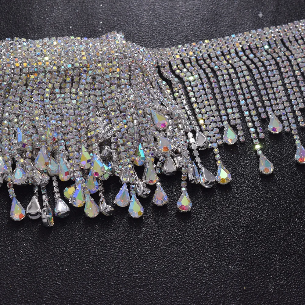 CuiEr – garniture à franges en verre AB de 3.1 pouces, 5yards, décorations à franges strass pour femmes, décoration de vêtements à coudre sur application