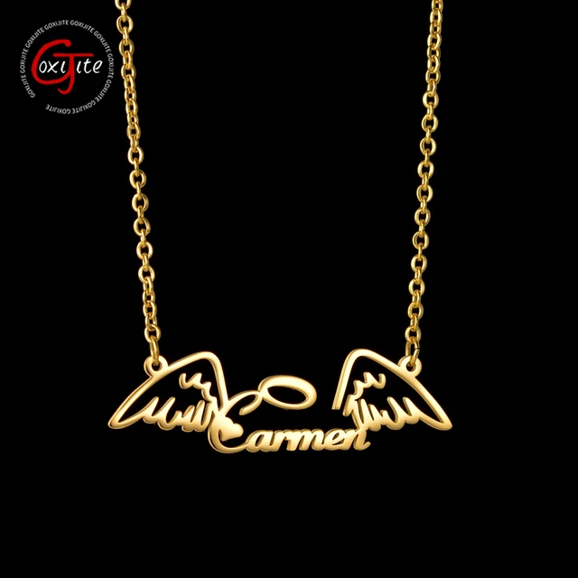 Goxijite-Collier Personnalisé avec Ailes d'Ange pour Fille, Breloque de la raq, Interrupteur Cadeau