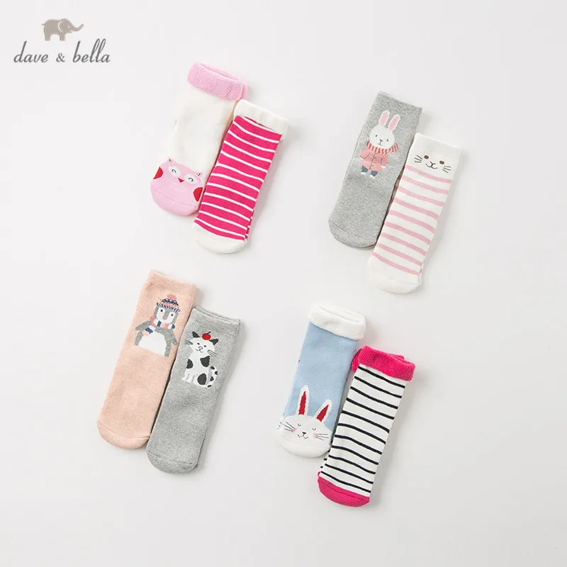 DB11968 dave bella-chaussettes imprimées | Chaussettes d'automne et d'hiver pour petites filles, adorables, 2 pièces
