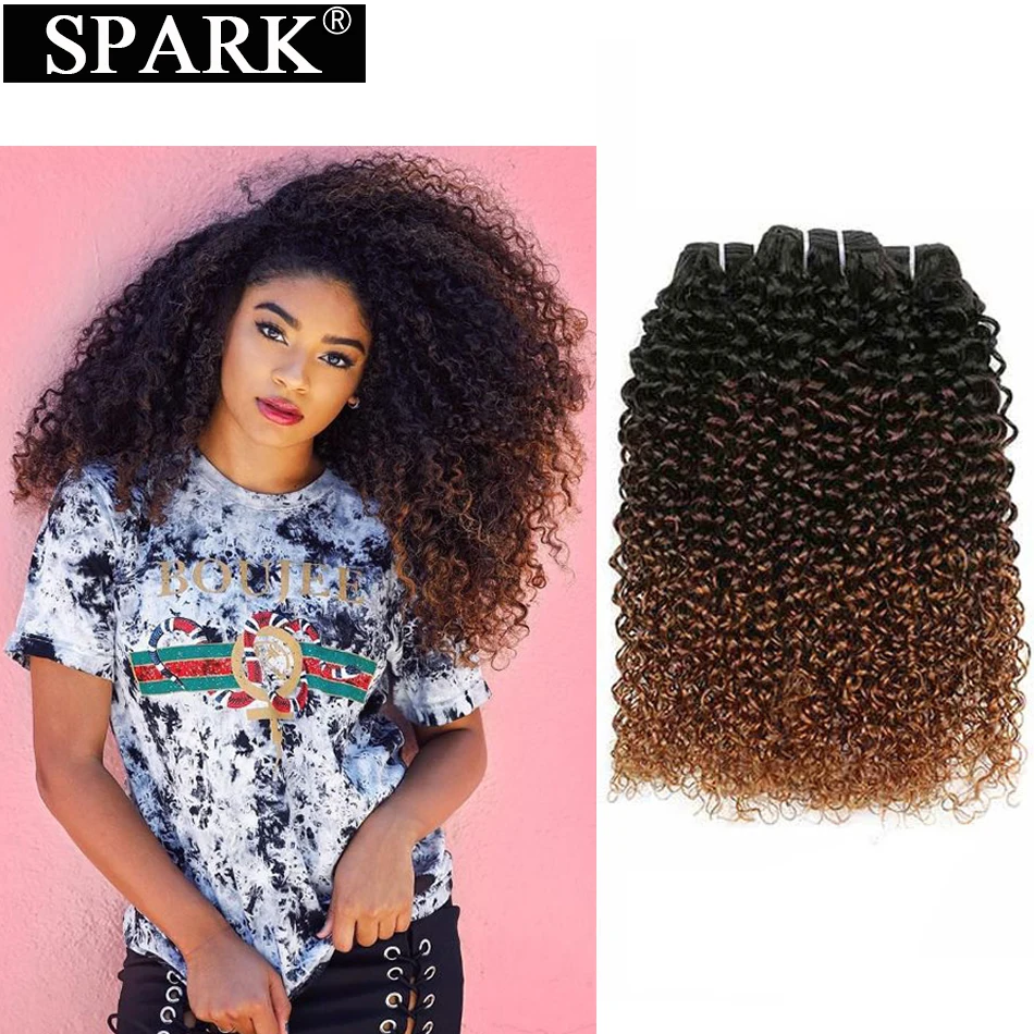Spark cheveux humains Afro crépus bouclés Ombre 100% Remy Extensions de cheveux humains cheveux brésiliens armure faisceaux 1/3/4 paquets offres