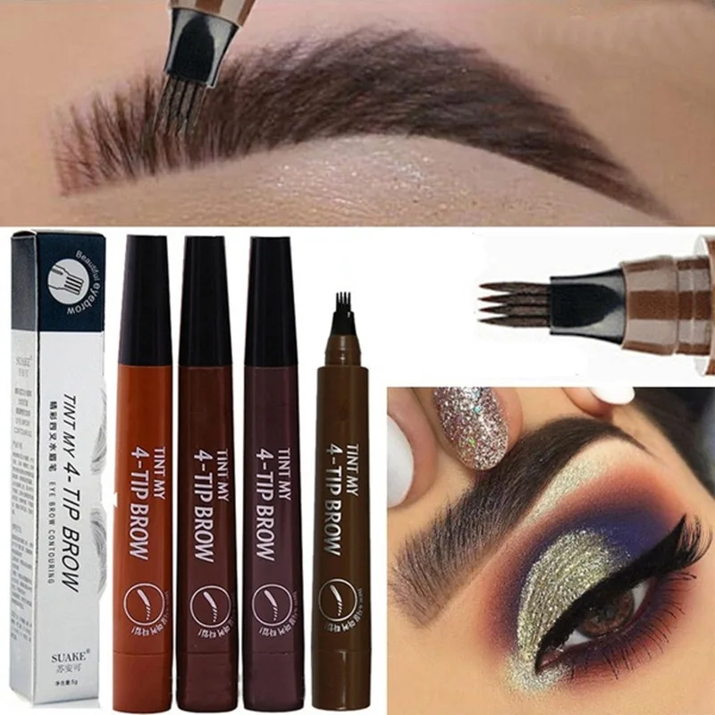Stylo à sourcils liquide Microblading à 4 points, étanche, pointe de fourchette, crayon de tatouage, longue durée, professionnel, croquis fins, shi gratuit