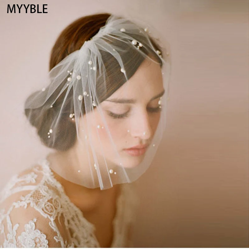 Voile de fard à joues en tulle blanc avec perles pour femmes, accessoires de mariage élégants, une couche perlée, mariée et filles, patients, Tyys Mariage