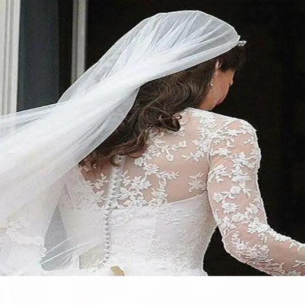 Robe de Mariée Blanche Trapèze Personnalisée, Col en V, Manches sulf, Dentelle Appliquée, Kate ignorée, lèvent au Dos, pour Patients Royaux – Image 3