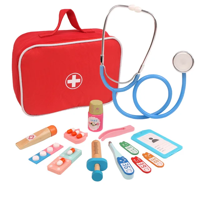 Jouets éducatifs de médecin en bois pour enfants, ensemble de coffre à médicaments de Simulation médicale pour enfants, jeu de rôle, jouet de Simulation – Image 2