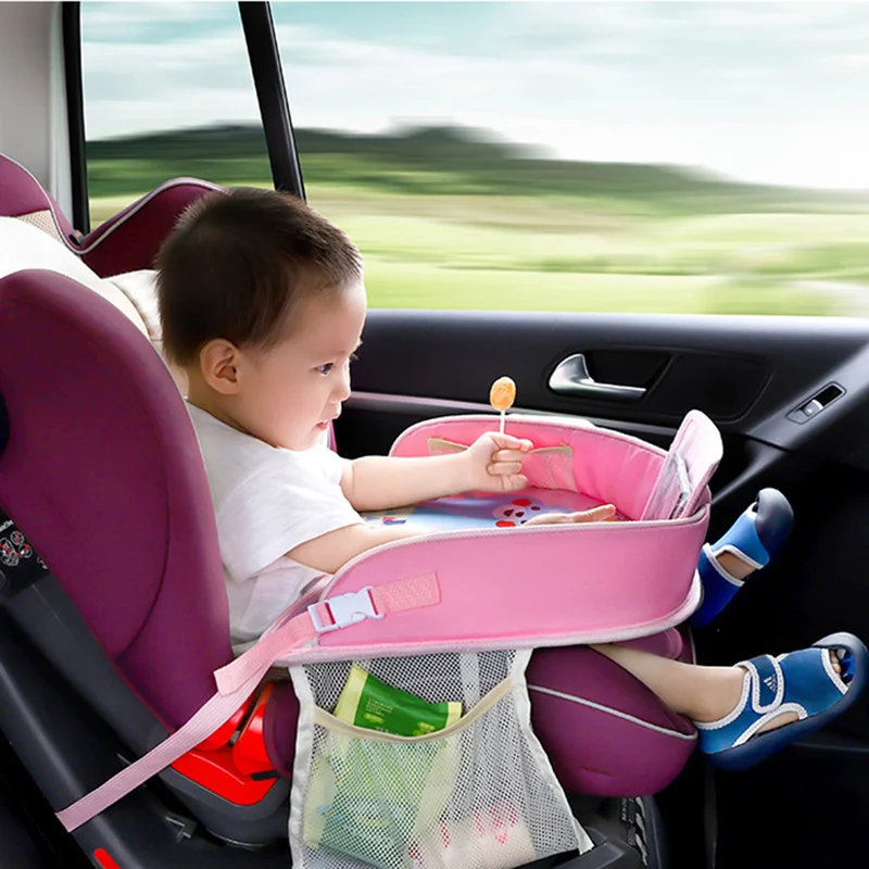 Siège de voiture de dessin animé pour bébé, poussette, support de nourriture et d'eau, table d'enfant, bureau de rangement, assiette multifonction portable, parfait