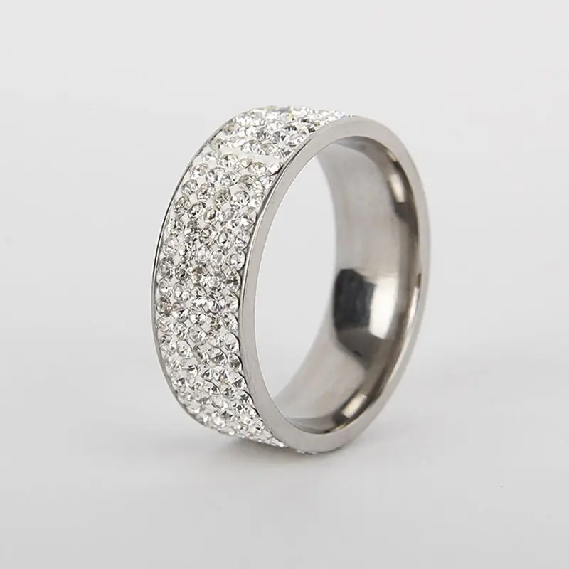 Bague de luxe en acier inoxydable pour hommes et femmes, bague de fiançailles et de mariage avec strass en cristal, bijoux à la mode, taille 7-12