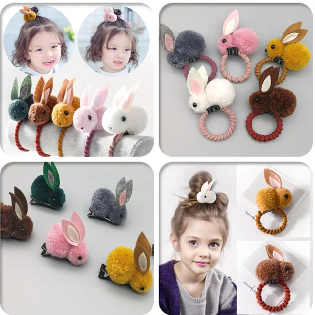 Anneau de cheveux en forme de lapin pour femme, boule mignonne, corde à cravate, bandes élastiques coréennes en caoutchouc, pince à cheveux, accessoires pour cheveux pour enfants – Image 4