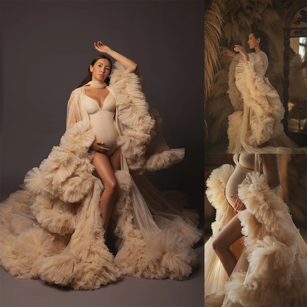 Robes de maternité en Tulle de luxe, pour séance Photo, manches longues Extra bouffantes, Robes de grossesse pour femmes, pour douche de bébé, sur mesure