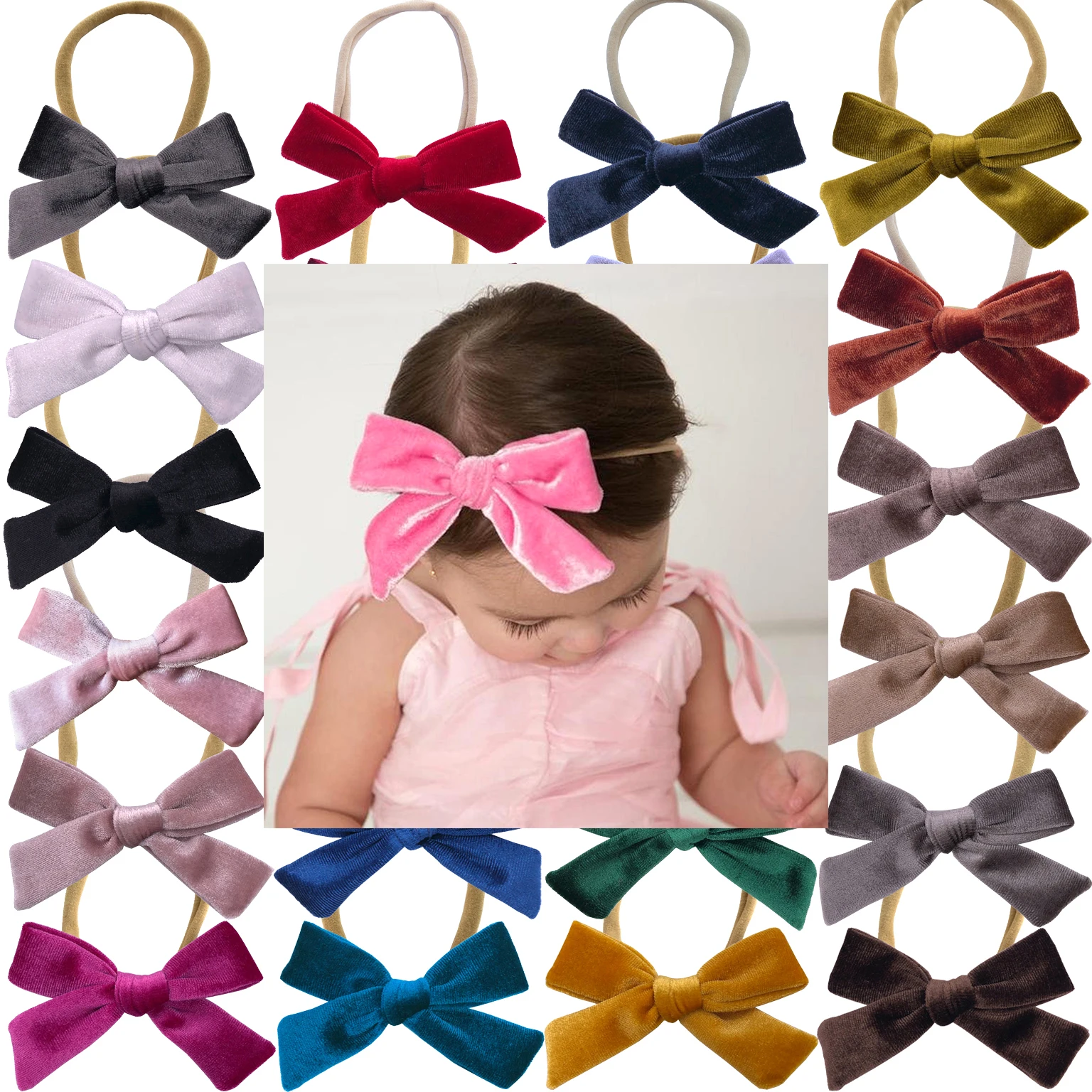Bandes de sauna en tissu de velours pour bébés filles, nœud en nylon, accessoires de bandeau pour enfants, nœuds pour tout-petits, bandes élastiques pour cheveux, vêtements de sauna, 3.5 po