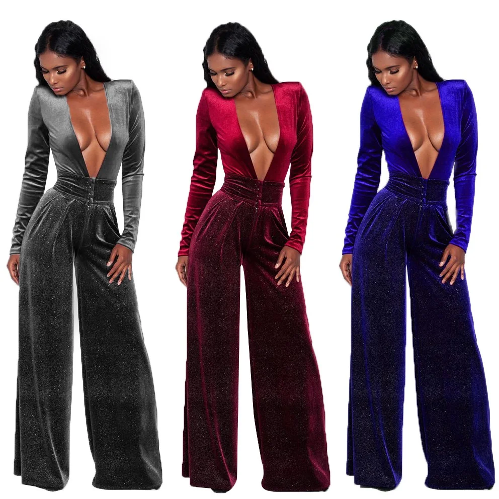Combinaison Sexy pour femmes, couleur unie, décolleté en v profond, grande taille, vêtements à la mode, 2019