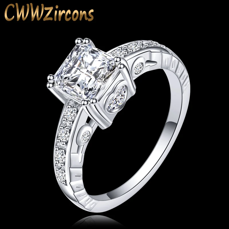 CWWZircons Luxury Womens Rings Jewelry Princess Cut Square CZ Engagement Wedding Rings With Cubic Zirconia Stones R001