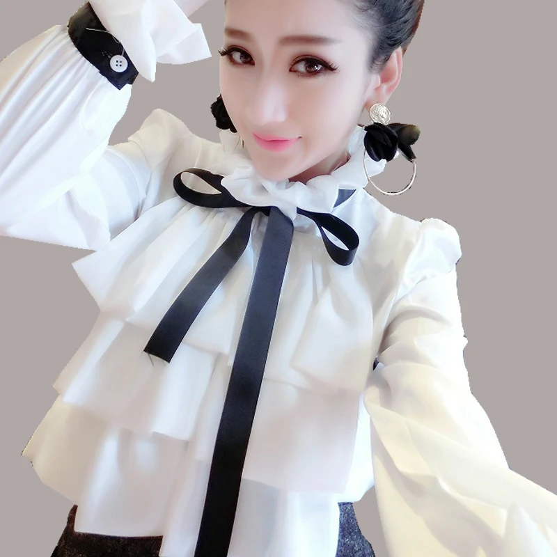 Harajuku – chemisier à manches longues en mousseline de soie pour femmes, nouvelle collection printemps-été, mode loisirs, nœud, bureau, Tops blancs