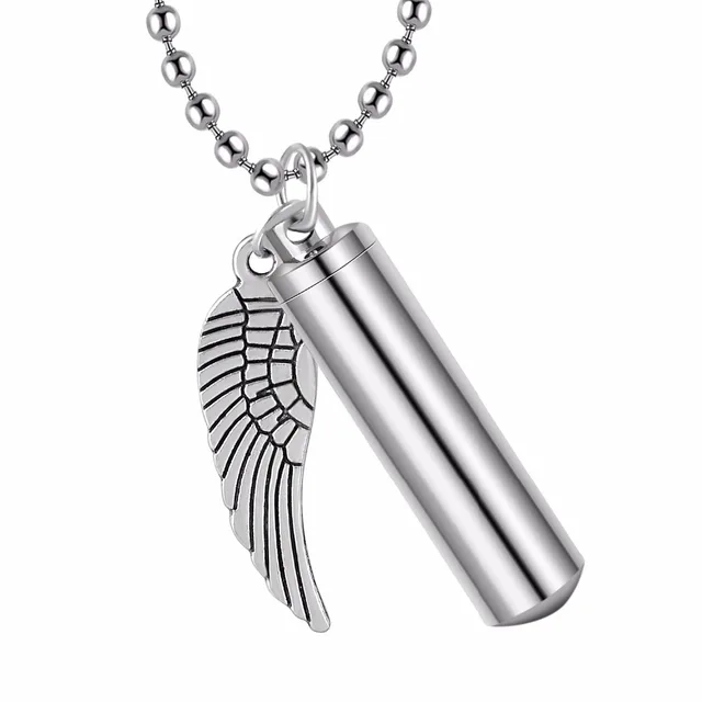 Collier commémoratif de crémation en acier inoxydable pour hommes, bijoux de sport, porte-étui à pilules, pendentif urne à cendres, breloque aile d'ange, intervalles