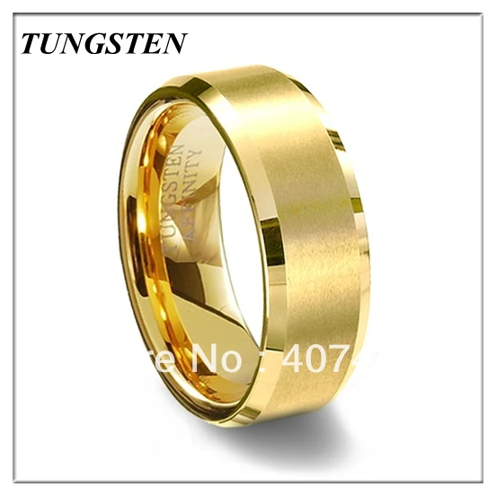 Bague de mariage en carbure de tungstène pour homme, finition brossée, bord biseauté, document en or, vente en gros, nouveauté, 8mm