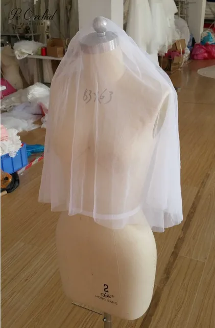 PEORCHID-Voile de Mariage Court à Deux Couches avec Peigne, Dodatki Weselne, Bord Découpé, Tulle Doux Élégant, Blanc/Ivoire, pour Patients – Image 3