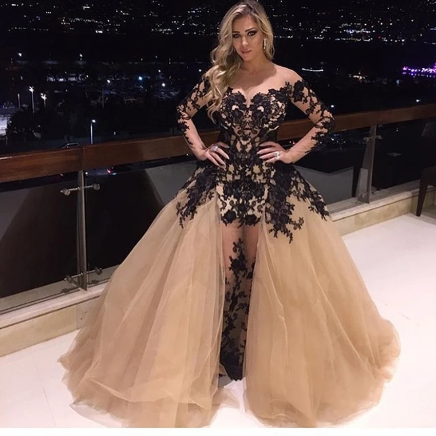 Robe de soirée A-ligne en dentelle à manches longues, robes de célébrité Longo, Dubaï, Arabie saoudite, Off initié